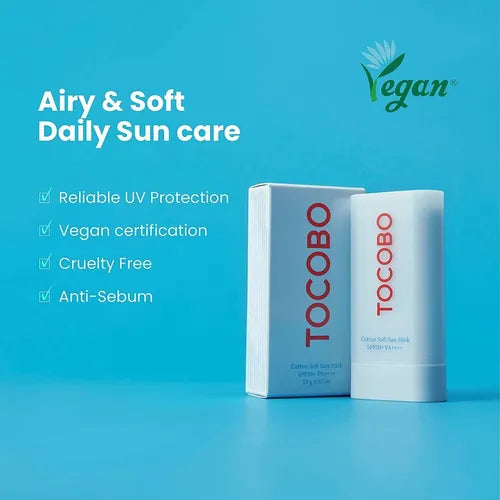 TOCOBO Cotton Soft Sun Stick SPF50+ PA++++ — Protector Solar Coreano en Barra (19g)
