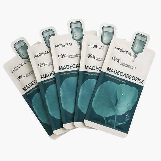 Set de 5 Mascarillas Coreanas MEDIHEAL Madecassoside – Calma, Repara y Protege la Piel Sensible | Aura Coreana
