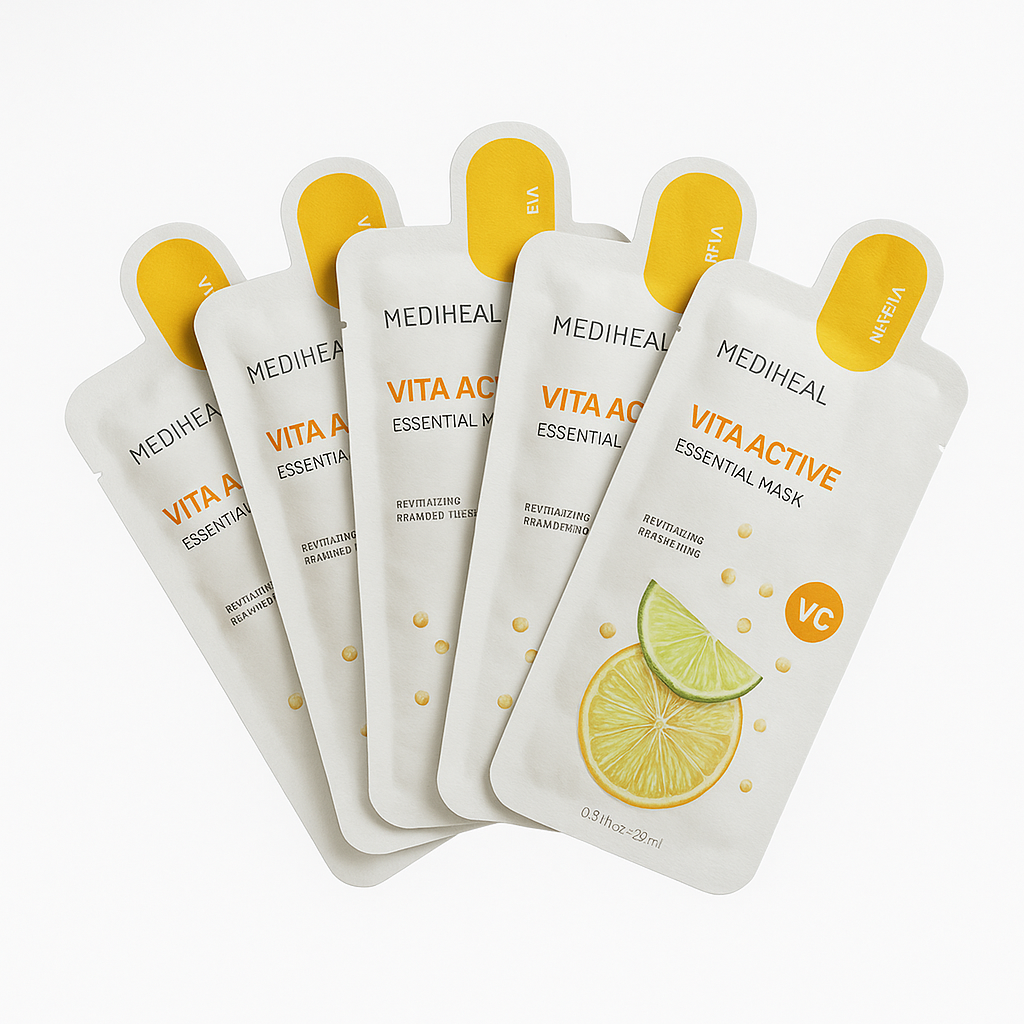 Set de 5 Mascarillas Coreanas MEDIHEAL Vita Active – Vitamina C & Energía para tu piel | Aura Coreana